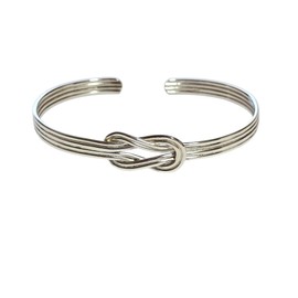 TreasureBay 925 Sterling Silver Knot Bangle Bracelet for Women and Girls, Handmade Adjustable Open Cuff