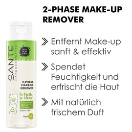 Sante Naturkosmetik 2-Phase Make-up Remover, Entfernt Augen- & Lippen-Make-up, Sanft & beruhigend, Mit Bio-Gurken Extrakt, Entfernt wasserfestes, Vegan, 110ml