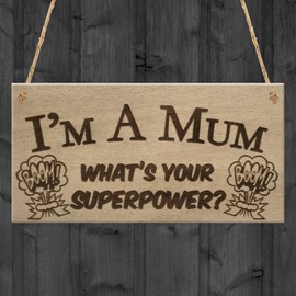 RED OCEAN SuperPower Mum Funny Best Mother Home Garden Gift Hanging Plaque Grandma Sign Mothers Day Mums Birthday Gift