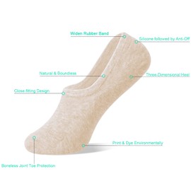 DIBAOLONG - Calcetines antideslizantes para mujer, línea de barco, de corte bajo (6-12 paquetes), 6 pares-beige, 7-7.5