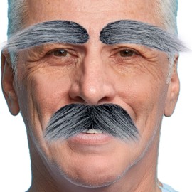 Koonfan Grey Old Man Mustache and Eyebrows Grandpa 100 Days of School Costume Fake Beard