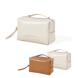 YGSIKY Large Capacity Travel Cosmetic Bag, 2023 New Cosmetic Organizer Bag with Handle Zipper, Portable Cosmetic Bag PU Leather Toiletry Bag Makeup Bag with Compartments for Girls Women