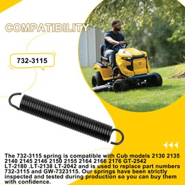 732-3115 Extension Spring for MTD CUB CADET Mower, Fits Models 2150, 2155, 2145, 2135, 2166, 2130, 2140, 2176, 2164, 2146, GT-2542, LT-2180, LT-2138, LT-2042, Replaces Part Number GW-7323115, 7323115