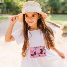 MHwan Children's Neck Pouch, Beautiful Butterfly Wallet with Safety Buckle Against Choking and 7 Independent Storage Compartments, School Enrolment and Birthday Gift for Girls