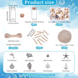 PH PandaHall 8 Sets Beach Decorations for Home Message in a Bottle Kit Ocean Themed Pendants Nautical Gifts for Jewellery Making Coastal Tree Topper Bottle: 3x1.5 Inch