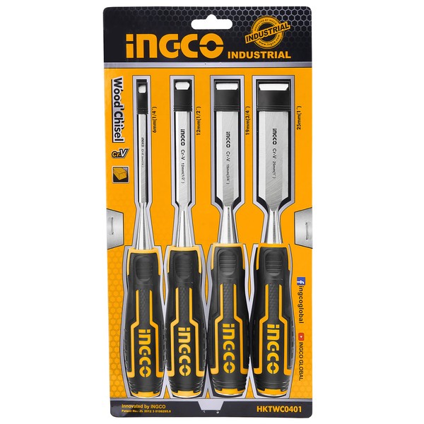 INGCO HKTWC0401 Woodworking Chisel Set, Set of 4, DIY Tools,