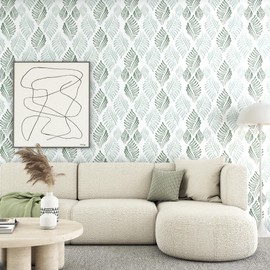 Theper Green Modern Peel and Stick Wallpaper 17.3"×78.8" Green and White Contact Paper for Cabinets Self Adhesive Removable Wall Paper for Bedroom Waterproof Geometric Wallpaper for Home Decor Vinyl