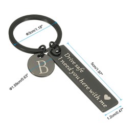 PATIKIL Drive Safe Keychain, 1 Set Letter B Keychain I Need You Here with Me Custom Keychain with Gift Box for Him Christmas Valentines Day Gifts, Black