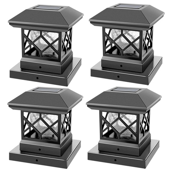 TWINSLUXES Solar Post Cap Lights Outdoor - Waterproof LED Fence Post Solar Lights for 3.5x3.5/4x4/5x5 Wood Posts in Patio, Deck or Garden Decoration 4 Pack