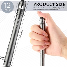 Tujoe 12 Pack Pen Lights for Nurses LED Penlight Bulk, Pocket Flashlight with Clip, Aluminum Pen Flashlights Mini Penlight Gift for Nurses Hospital Outdoor Camping Emergency Hiking(Silver Gray)