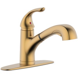 Derengge Brushed Gold Kitchen Faucet,Pull Out Kitchen Sink Faucet with Deck Plate for Farmhouse, Camper, Laundry, Rv,Bar,EW-083F-BG