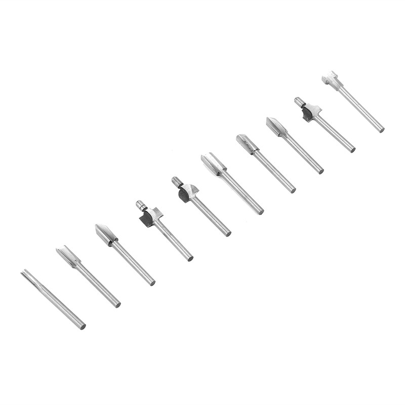 10pcs/Set 1/8in Shank High Speed Steel Milling Cutter Router Bits