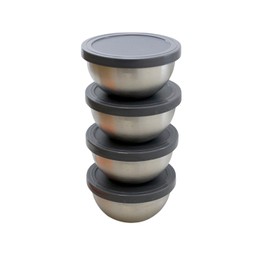 Stainless Steel Containers Set - 4 Pack Eco-Friendly Airtight Storage Canisters for Tea, Sugar, Coffee, Flour, Snacks & Condiments - Modern BPA-Free Food Prep & Serving Solution, 4.4 oz Each (Gray)