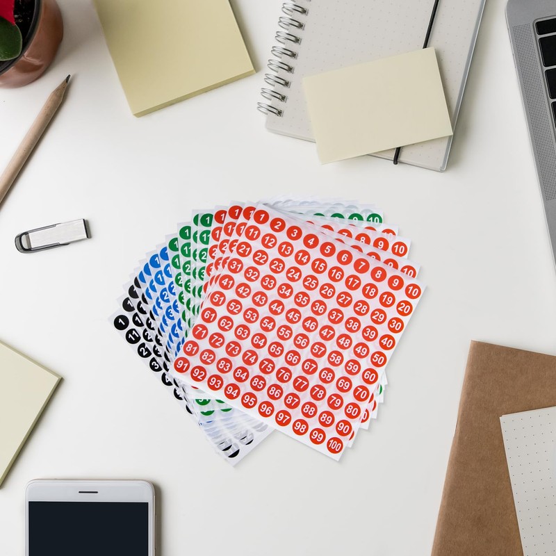 Aruicheng Number Stickers 16 Sheets 1-100 Small Round Numbers Stickers