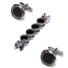 UJOY Cufflinks and Studs for Men on Tuxedo Shirts for Weddings, Dinner, Business, Comes in Gift-Box in Black