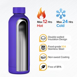 Insulated Water Bottle with Lid, 17 oz Reusable Leak-Proof Metal Stainless Steel Water Bottles for Travel, Sports, Gym, Outdoor (Dark Blue)