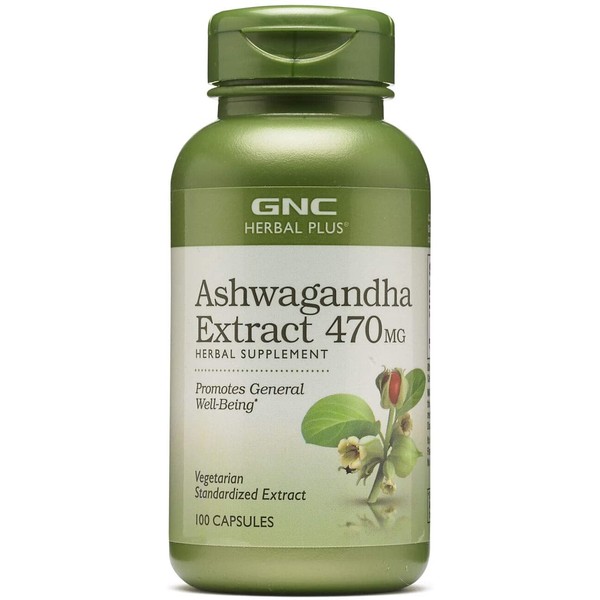 GNC Herbal Plus Ashwagandha Extract 470mg, 100 Capsules, Promotes General Well-Being