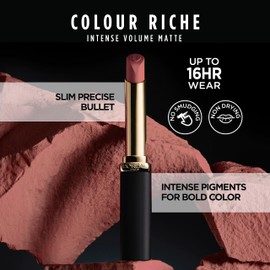 L'Oreal Paris Colour Riche Intense Volume Matte Lipstick, Lip Color Infused with Hyaluronic Acid for up to 16hr All Day Comfort, Worth It Medium, Rich Berry Lipstick, 1 Count