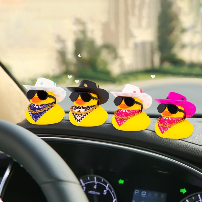 wonuu Car Dashboard Decor Cowboy Hat Rubber Duck, Car Ducks