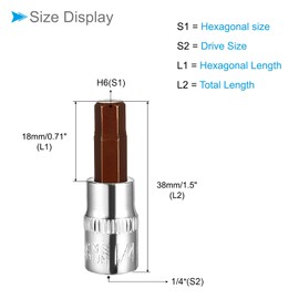 CoCud Hex Bit Socket, Metric 6mm Bit 1/4" Drive 1.5" Long, S2 Alloy Steel Heat Treated CR-V Socket - (Applications: for Fastener Application), 2-Pieces