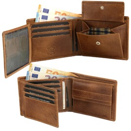 Fa.Volmer® #VO19 Men's Leather Wallet in Landscape Format Brown / Black with RFID Protection Genuine Leather Wallet, Design A Brown, trifold