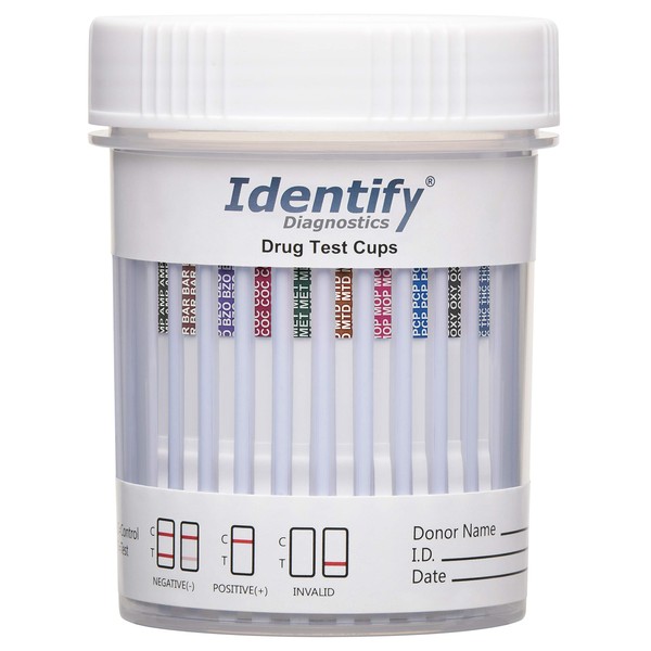 50 Pack Identify Diagnostics 10 Panel Drug Test Cup - Testing Instantly for 10 Different Drugs THC50, COC, OXY, MOP, AMP, BAR, BZO, MET, MTD, PCP ID-CP10 (50)