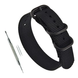 24 mm Black Men's Thick Nylon Watch Strap Band Military Wristband Replacement Heavy Duty Buckle