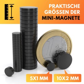 JAWA Mini Magnets 10 x 2 mm Black - Fridge Magnets with Strong Hold - High Quality Neodymium Magnets - Extra Strong Magnets for Magnetic Board, Home, Workshop and Office (Pack of 40)