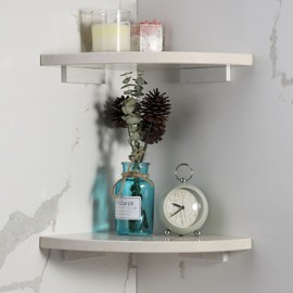 Koville Italian Marble Corner Shower Shelf for Bathroom, 10'' Marble Corner Shelves for Bath, Wall Mounted Stone Shower Caddy, No Drilling Adhesive Shower Shelf - Sahara Sand (2-Layer)