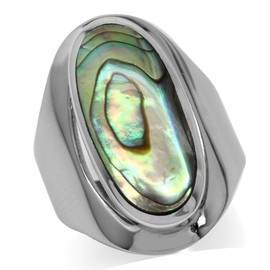 Silvershake Abalone Paua Shell Inlay White Gold Plated 925 Sterling Silver Casual Armor Ring Size 10
