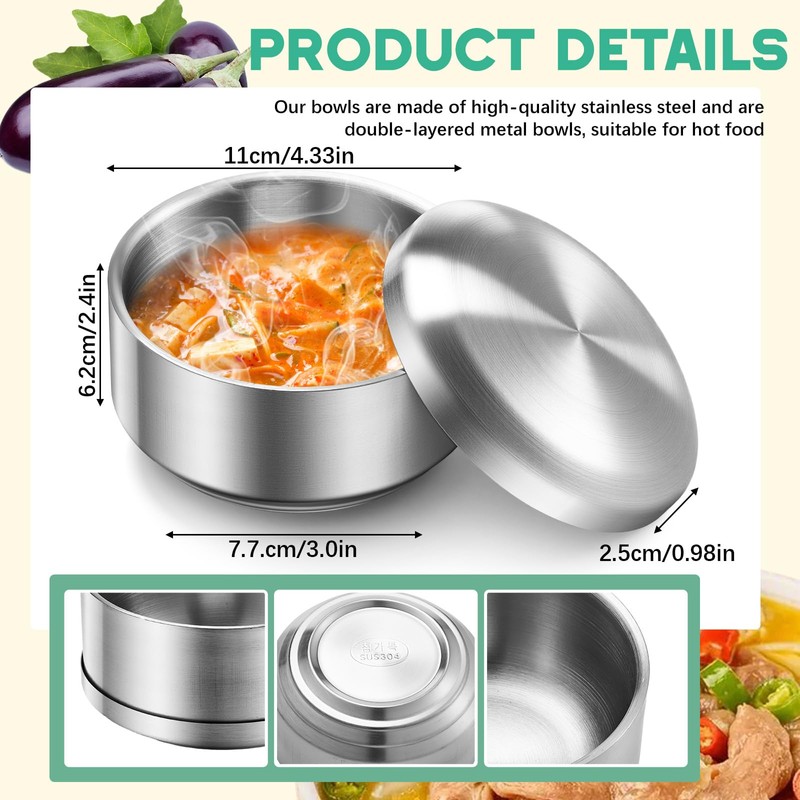 Reallnaive 4 Sets 12 oz Stainless Steel Korean Soup Rice