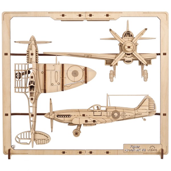 Ugears Fighters Aircraft 2.5D Puzzle 70196 Fighter Aircraft 2.5D Puzzle Wooden Blocks DIY Puzzle Assembly Imagination Creativity Toys Educational Wood Puzzle 3D Craft Kit Wooden Model Kit