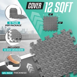 Yes4All Foam - EVA Foam Interlocking Mats - Grey - 3/4" Thick, 12 Square Feet