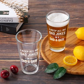 Futtumy I Keep All Dad Jokes in Dad-A-Base Beer Glass, Father Day Gifts for Men Father Stepdad Husband, Daddy Gifts from Daughter Son, Christmas Birthday Present, 15 oz Beer Pint Glass