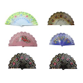 usamjtable Set of 6 Asian Style Folding Fans Double Sided Wooden Spanish Floral Print Design Hand Fan Party Decoration Gift Idea Indoor Decor