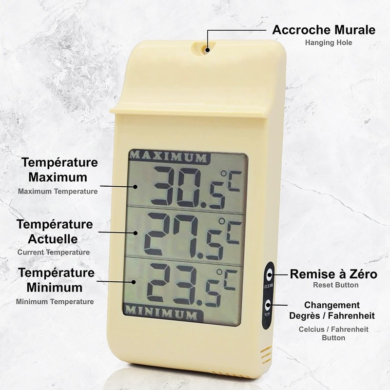 FISHTEC Thermometer with Easy-to-Read Digital Display, IPX4 Waterproofness, for Indoor