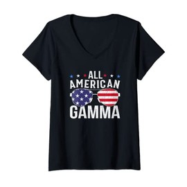 Womens All American Gamma USA Flag Sunglasses 4th Of July Gamma V-Neck T-Shirt