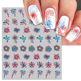 IDDFEVE Embossed Firework Nail Art Stickers- Celebrating 4th of July Red Blue Self-Adhesive Nail Decals for DIY Patriotic Independence Day Memorial Day The New Year Manicure (4 Sheets)