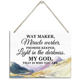Christian Decor, Rustic Hanging Wood Plaque Sign, Home Wall Decor, Farmhouse Decor, Living Room Decor, Encouragement Gift, Christian Sign - Waymaker, Miracle Worker, Light In the Darkness Sign,