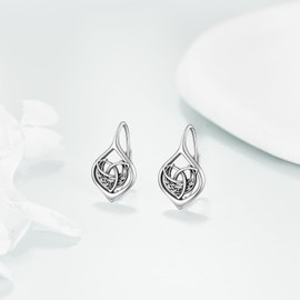 POPLYKE Celtic Moon Earrings 925 Sterling Silver Crescent Earrings Celtic Knot Triangle Vintage Dangle Drop Earrings Good Luck Irish Jewellery for Women