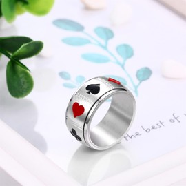 JewelryWe 10MM Poker Spinner Ring Ace Spades Playing Card Rotatable Fidget Anxiety Relief Ring Mens Stainless Steel Bands,Silver Tone(US 9)