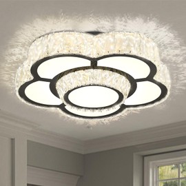 WOSOHYUN Modern Flower Crystal Ceiling Light 20 inch Embedded Black Luxury luminaire Living Room Bedroom Dining Room Controlled Color Temperature