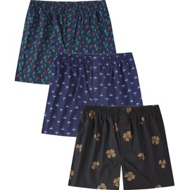 Jveyvth Men's Printed Boxer Shorts 100% Cotton Woven Boxer Shorts for Men Pack Boxer Shorts, Pack of 3 sheets