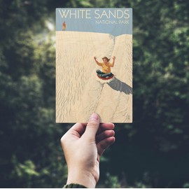 White Sands National Park, New Mexico, Sledding on Sand (4x6 Birch Wood Postcards, 2-Pack Stationary, Rustic Home Wall Decor)