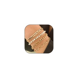 Sakytal Gold Bracelets Sets Layered Rhinestone Bangles Link chain Bracelet for Women
