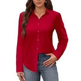 siliteelon Womens Stain Shield Button Shirts Wrinkle Free Long Sleeve Dress Shirts Solid Work Business Button Down Shirts Vermillion Large