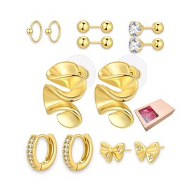 Trifasorie 6 Pairs Gold Stud Earrings, Non Tarnish Gold Earring Sets for Multiple Piercing, 14K Gold Plated Nickel Free Hypoallergenic for Sensitive Ears, Large/Small Dainty Gold Earrings for women