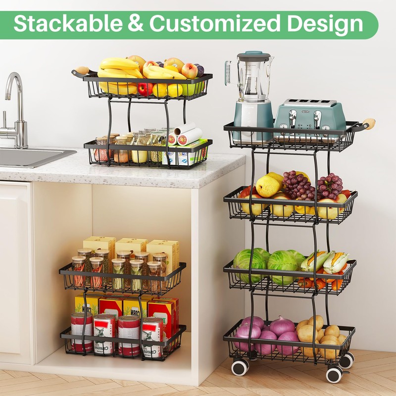 Fruit Basket Kitchen Pantry Organizers and Storage - 4 Tier