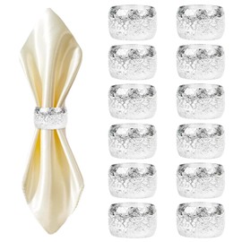 Napkin Rings Silver, Pack of 12 Elegant Metal Napkin Rings Napkin Buckles Rose Napkin Rings for Wedding Party Dinner Hotel Festival Dinner Table Accessories
