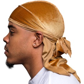 Veeta High Quality Velvet Durags (Multiple Colours) - Soft Velvet Fabric, Silky Lining, Long Straps - gold